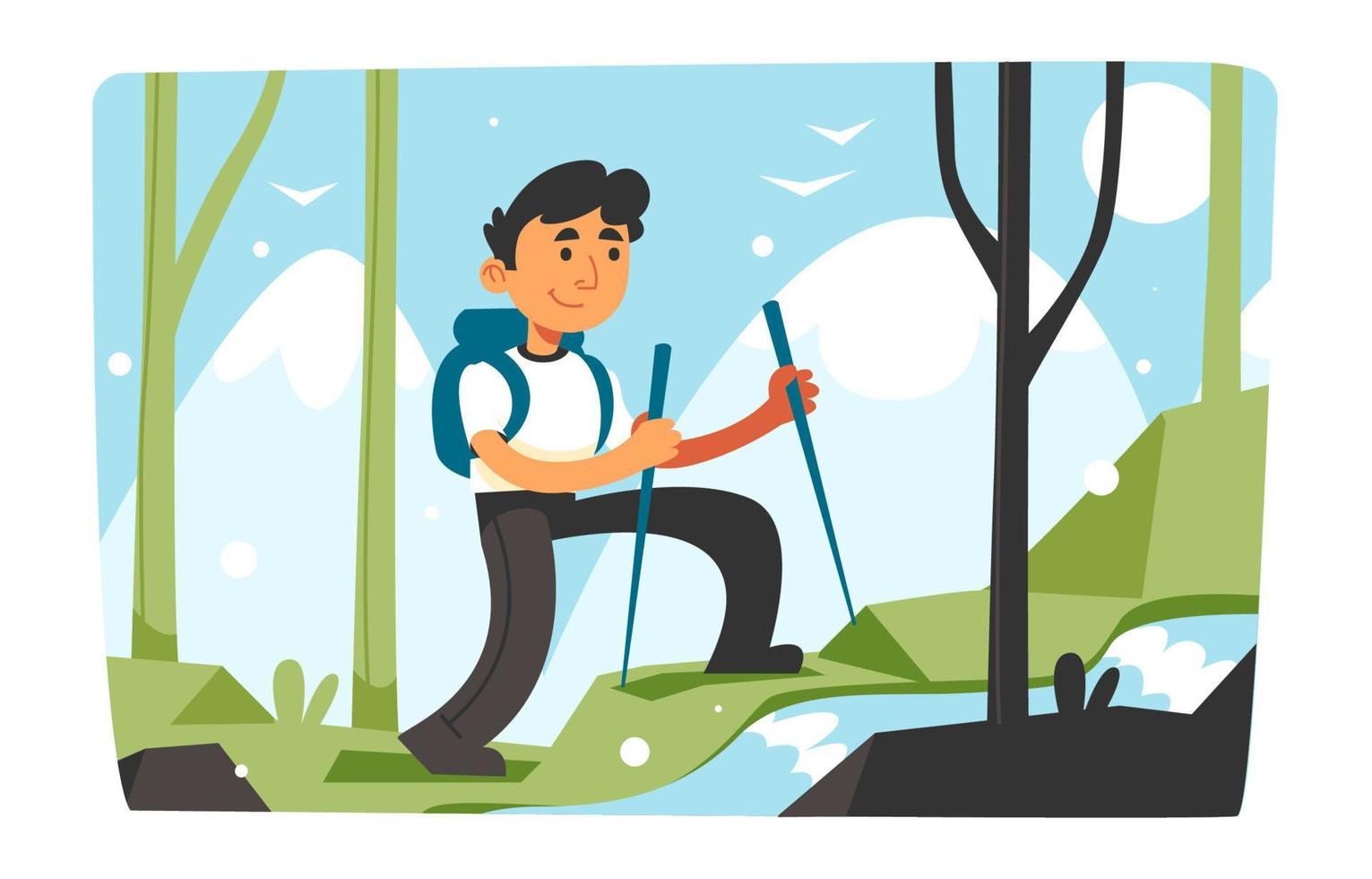 Character of Young Man Doing Mountain Climbing vector