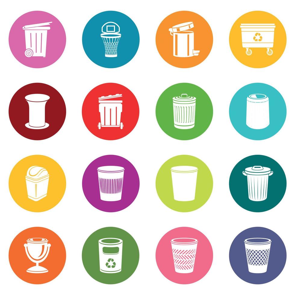 vector de círculos coloridos de iconos de bote de basura