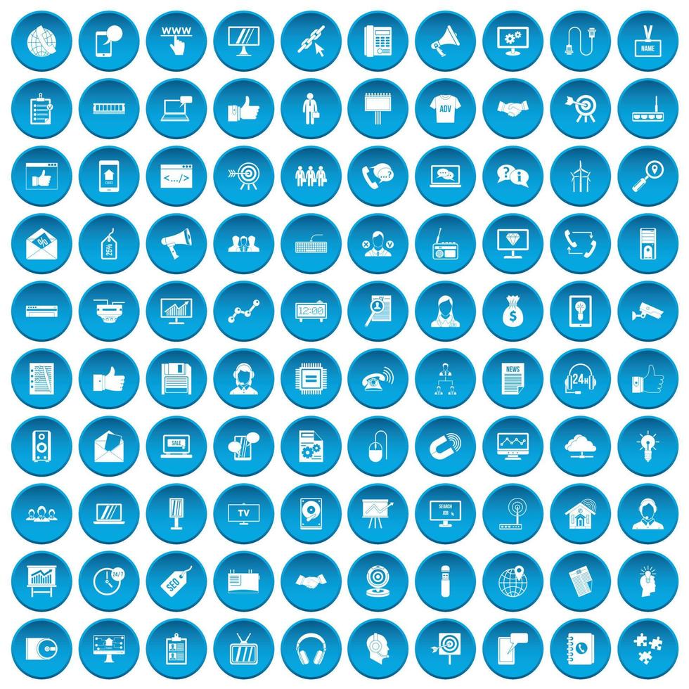 100 data exchange icons set blue vector