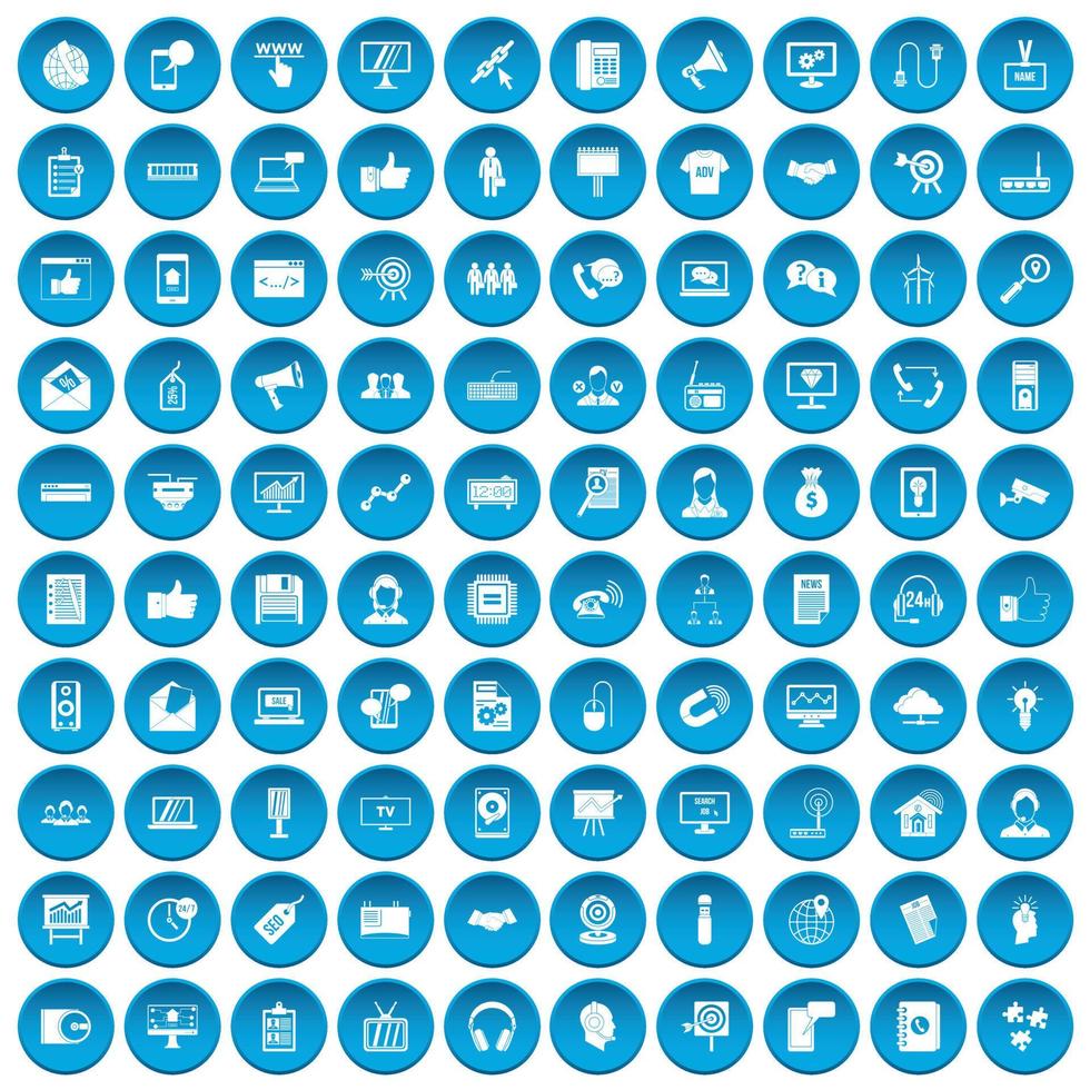 100 data exchange icons set blue vector