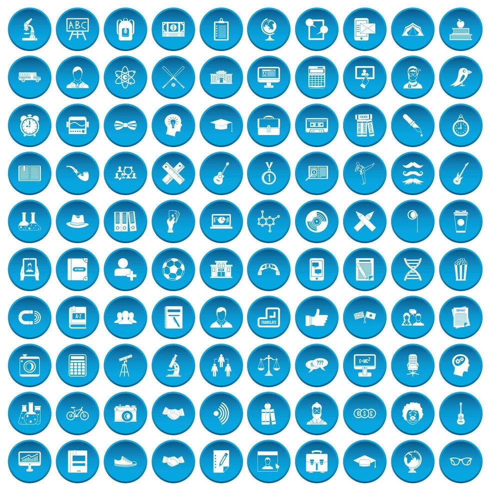 100 iconos de estudiante conjunto azul vector