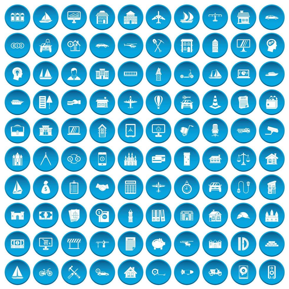 100 private property icons set blue vector