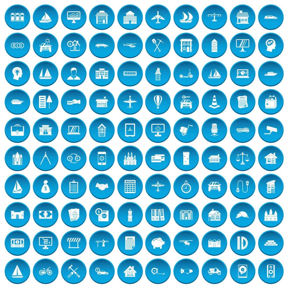 100 iconos de propiedad privada conjunto azul vector