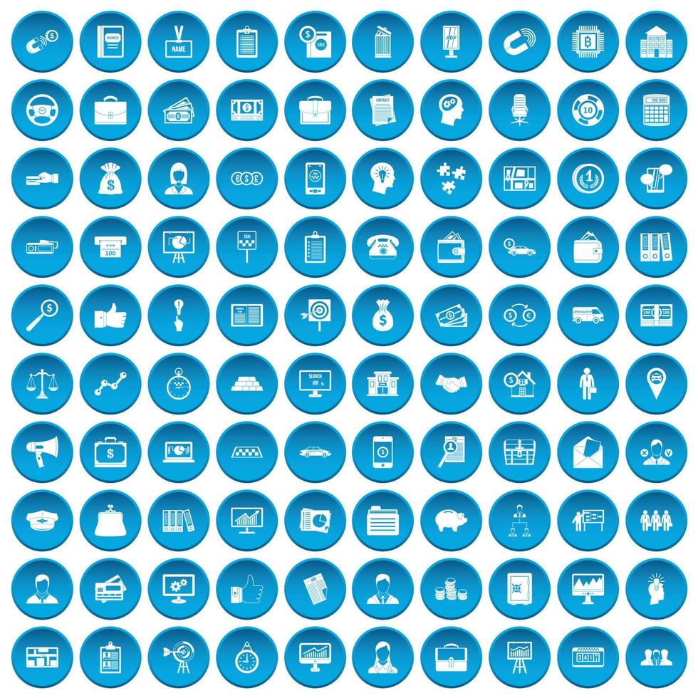 100 iconos de grupo empresarial conjunto azul vector