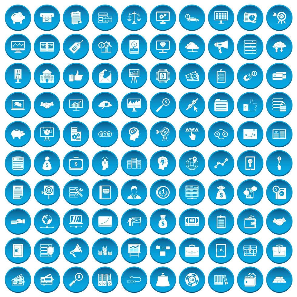 100 business process icons set blue vector