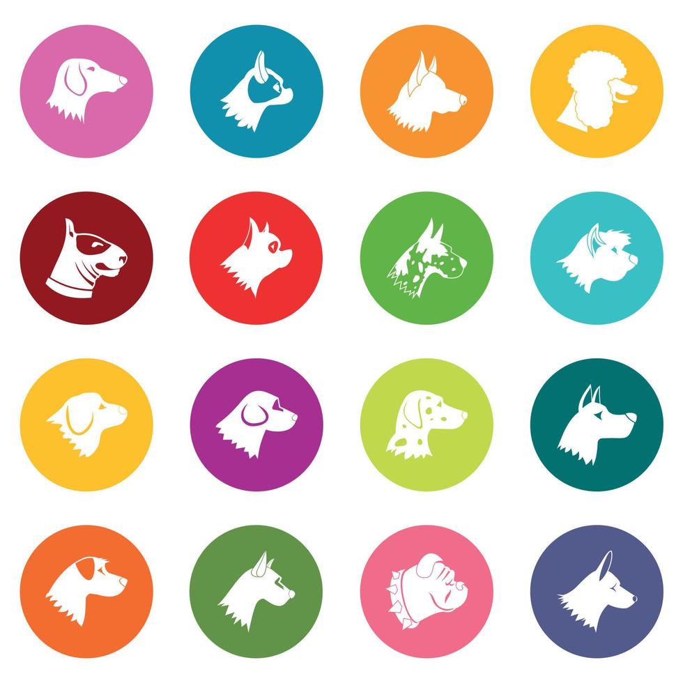 Dog icons many colors set vector