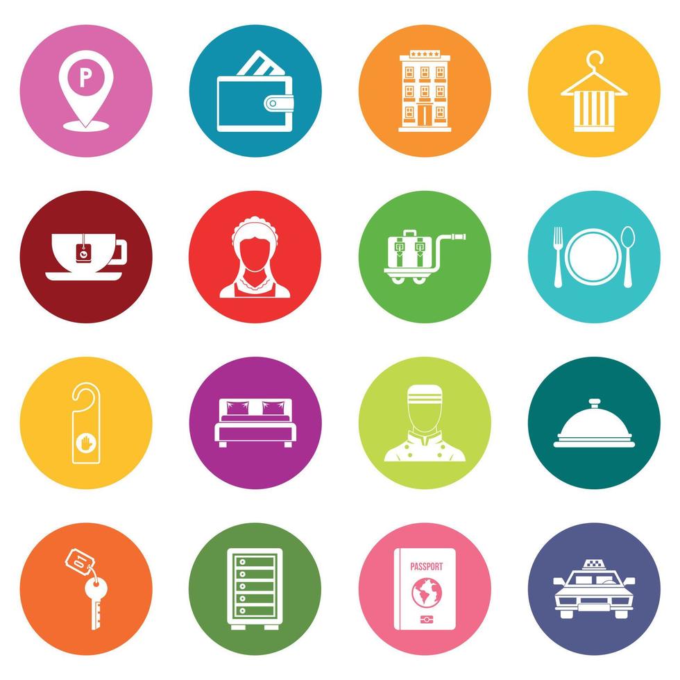 Hotel icons many colors set vector