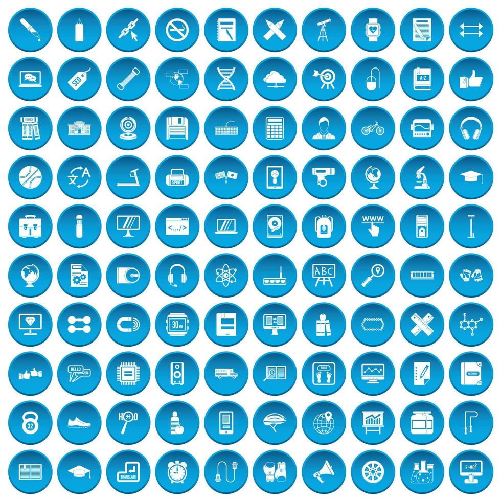 100 iconos de formación conjunto azul vector
