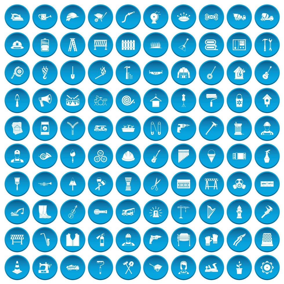 100 tools icons set blue vector