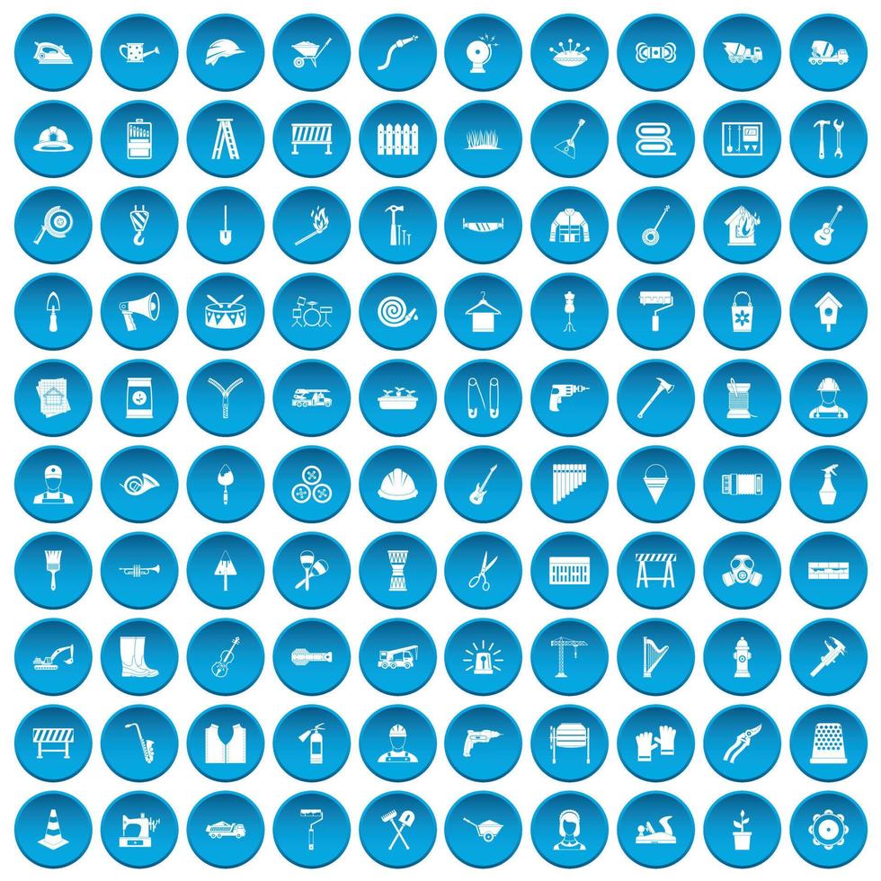 100 tools icons set blue vector