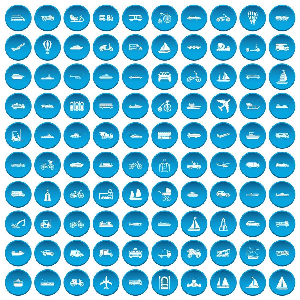 100 transportation icons set blue vector