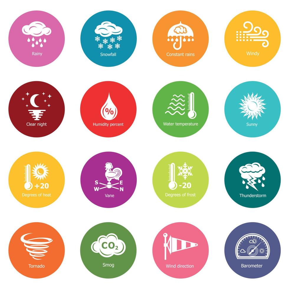 Weater icons set colorful circles vector