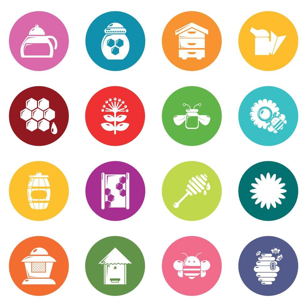 Apiary honey icons set colorful circles vector