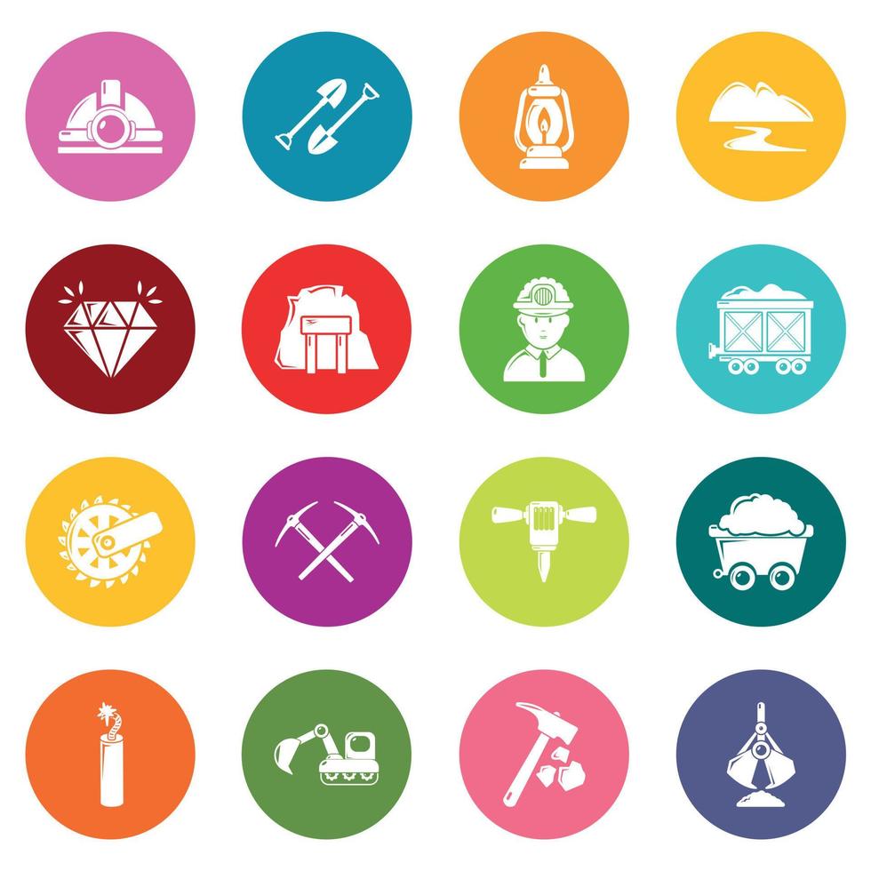 Mining minerals business icons set colorful circles vector