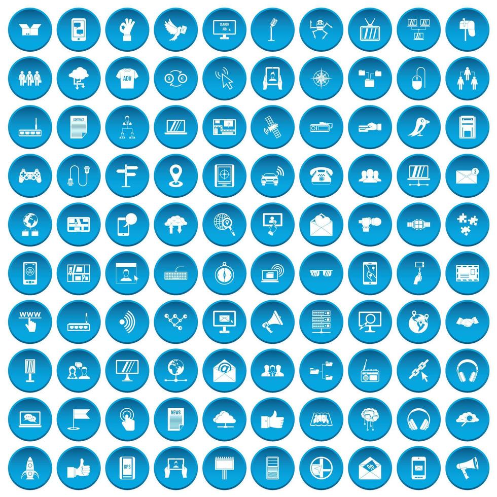 100 communication icons set blue vector