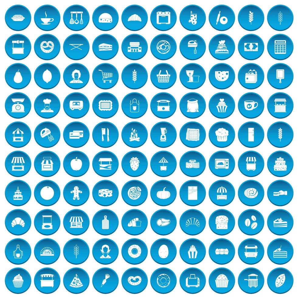 100 bakery icons set blue vector