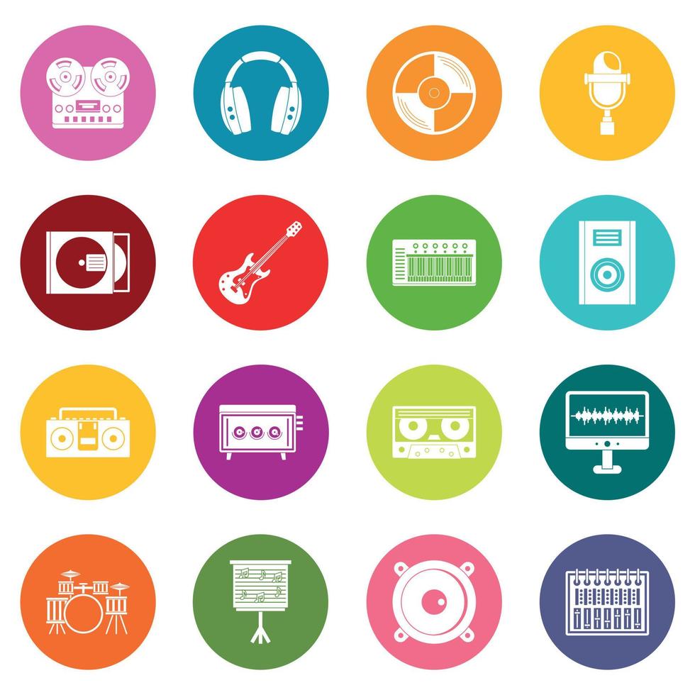 Recording studio items icons many colors set vector