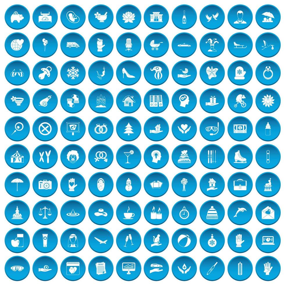 100 joy icons set blue vector