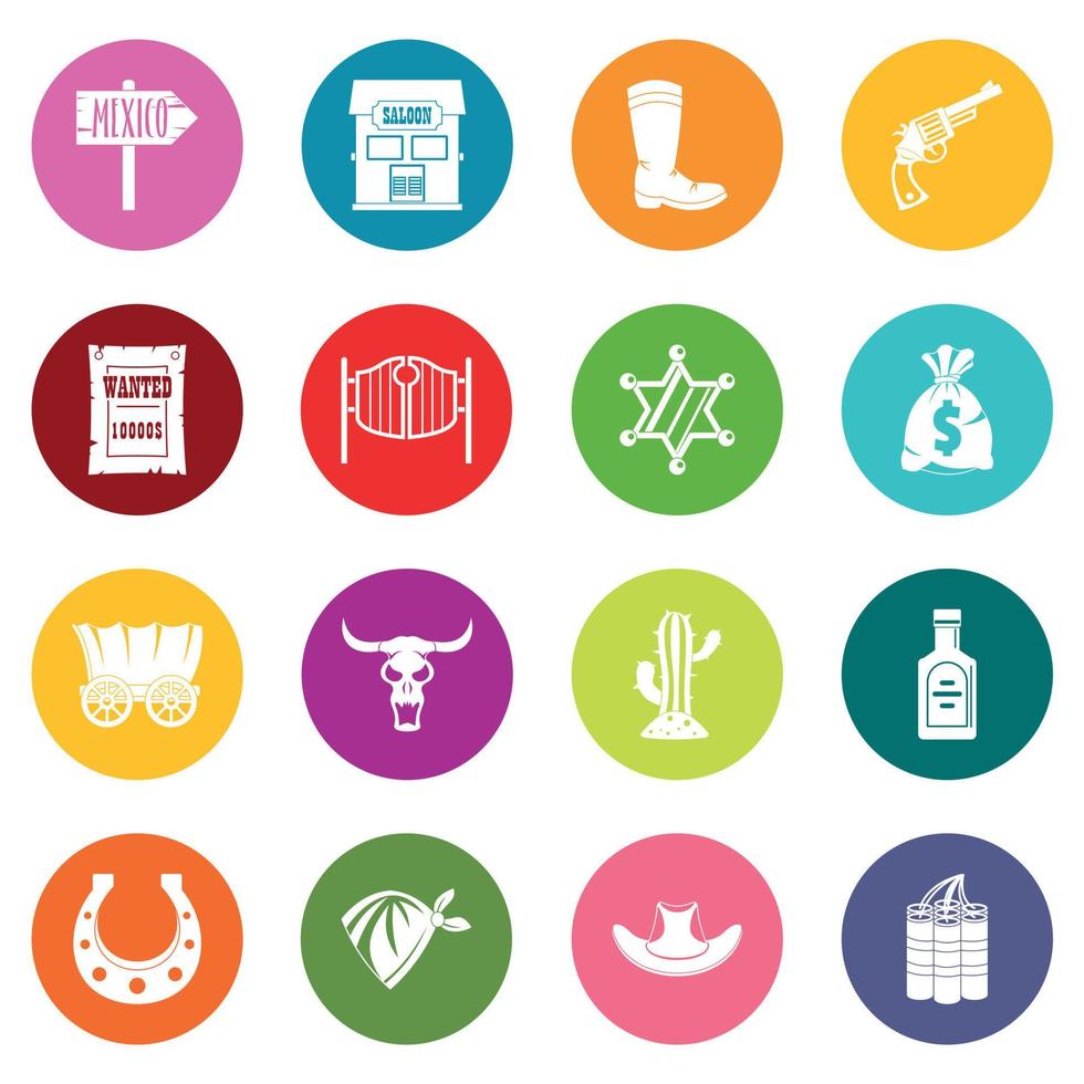 Wild west icons many colors set vector