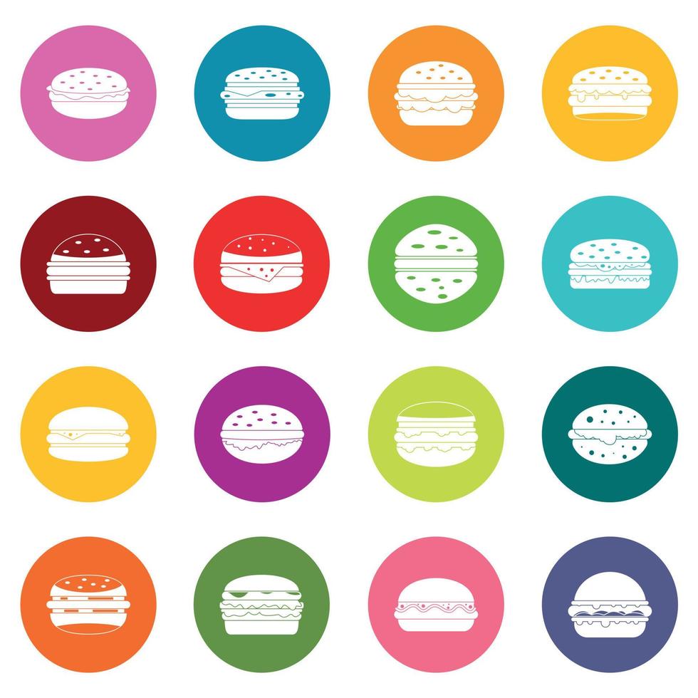 Burger icons many colors set vector