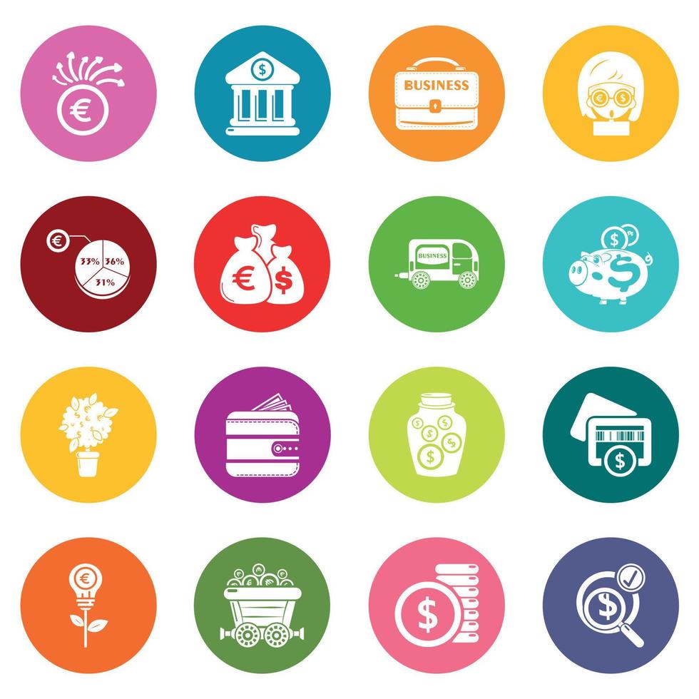 Business icons set colorful circles vector