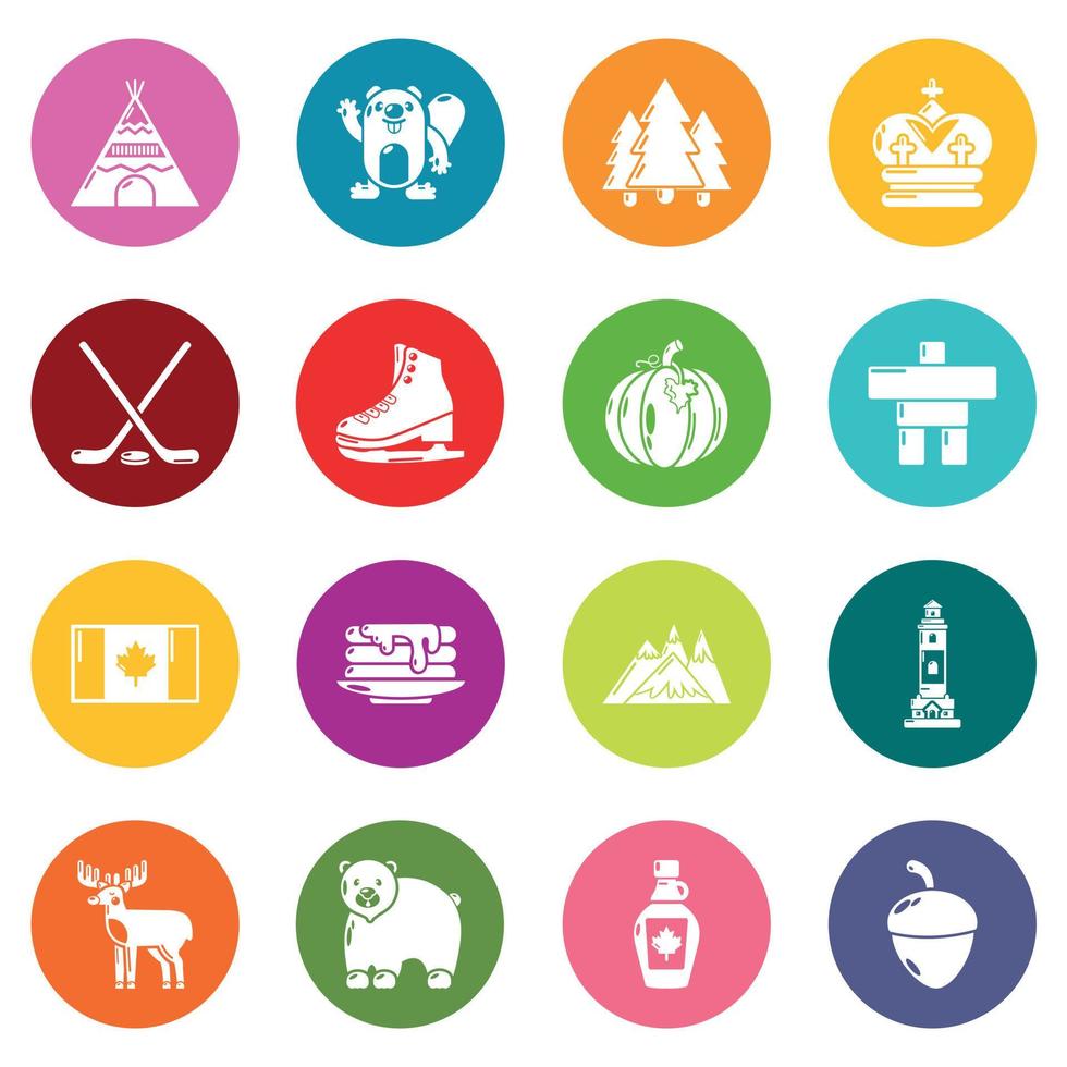 Canada travel icons set colorful circles vector