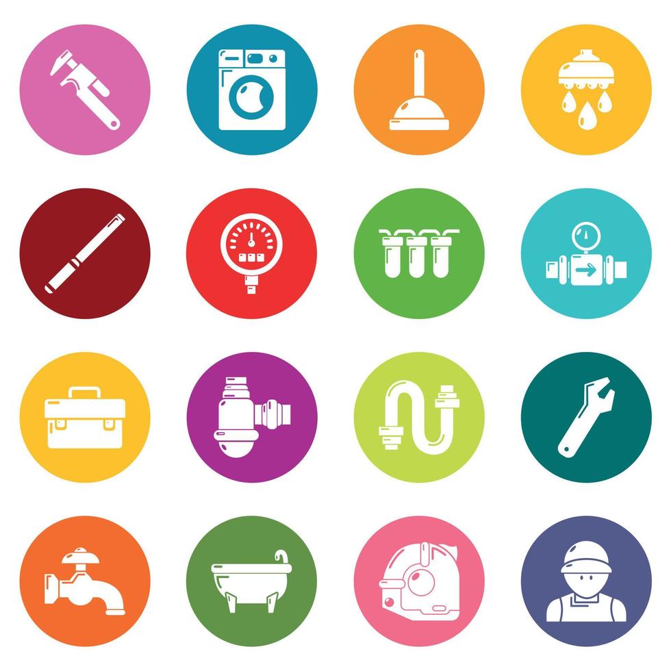 Plumber symbols icons set colorful circles vector