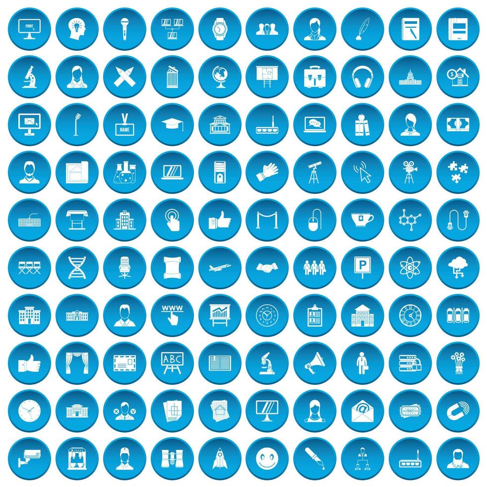 100 conference icons set blue vector