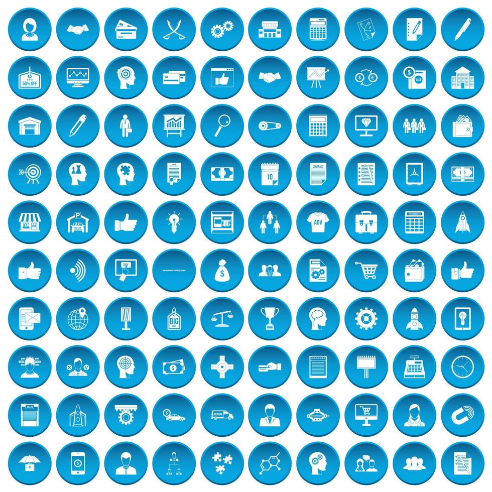 100 iconos de estrategia empresarial conjunto azul vector