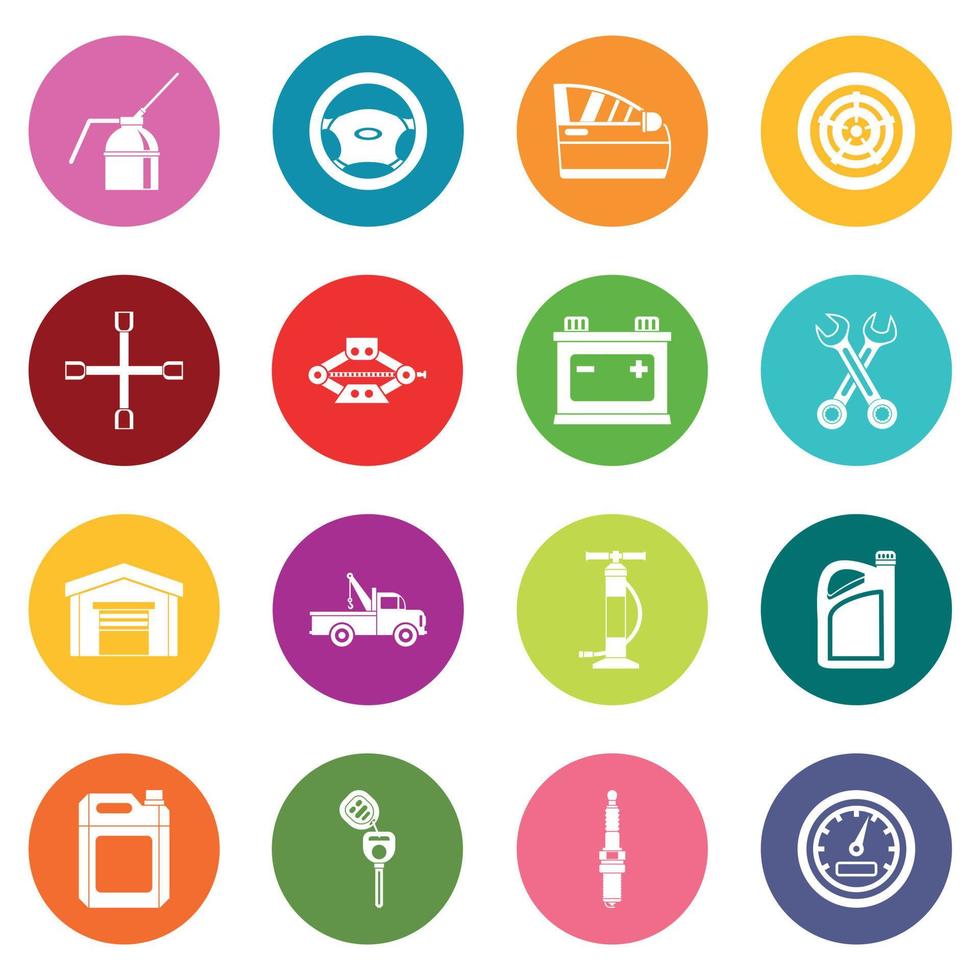 Car maintenance and repair icons many colors set vector