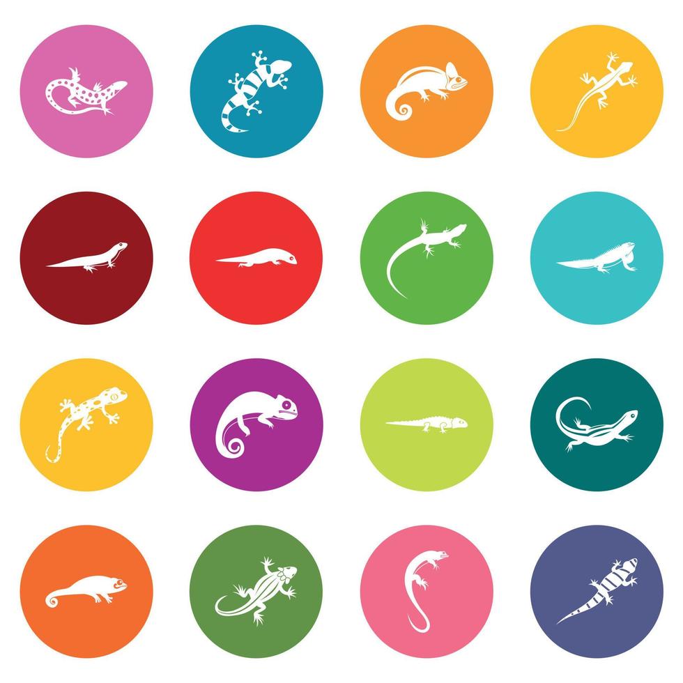 conjunto de iconos de lagarto muchos colores vector