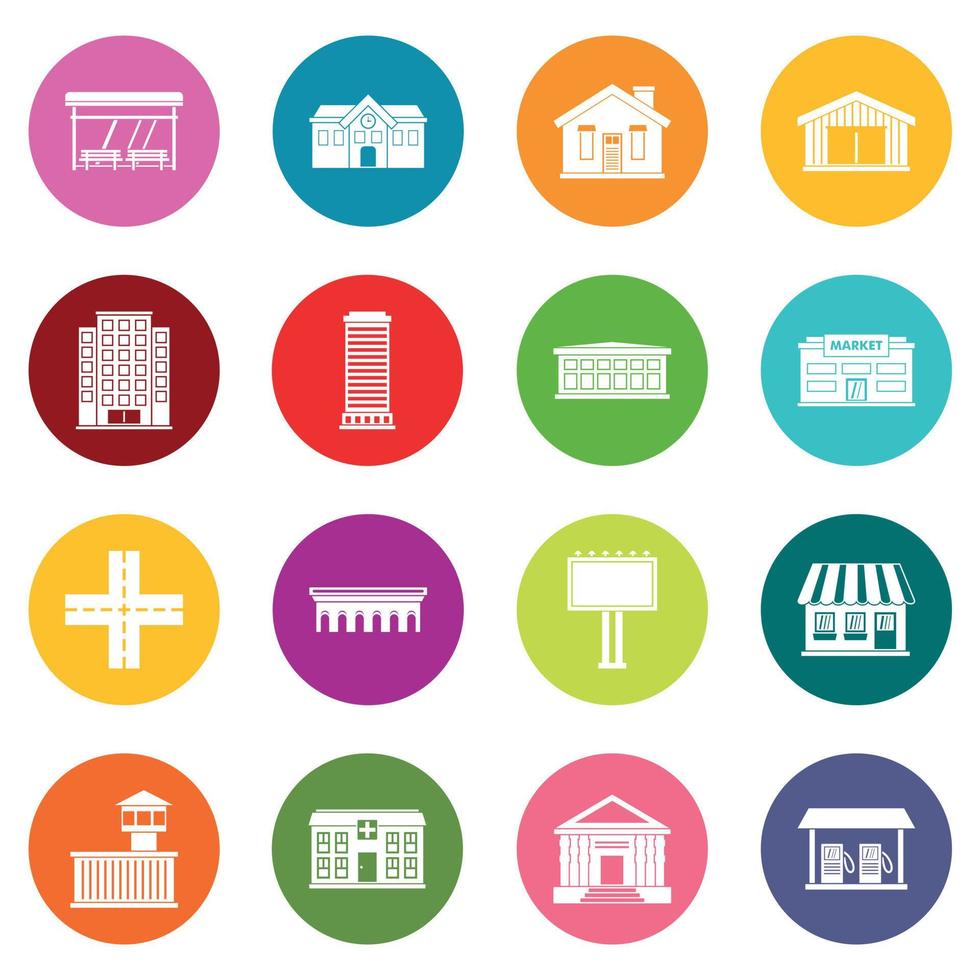 City infrastructure items icons many colors set vector