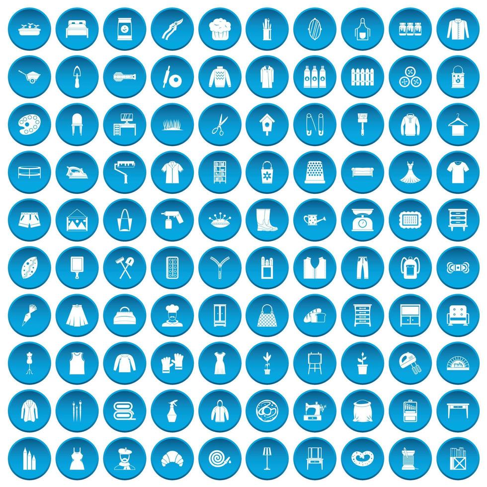 100 needlework icons set blue vector