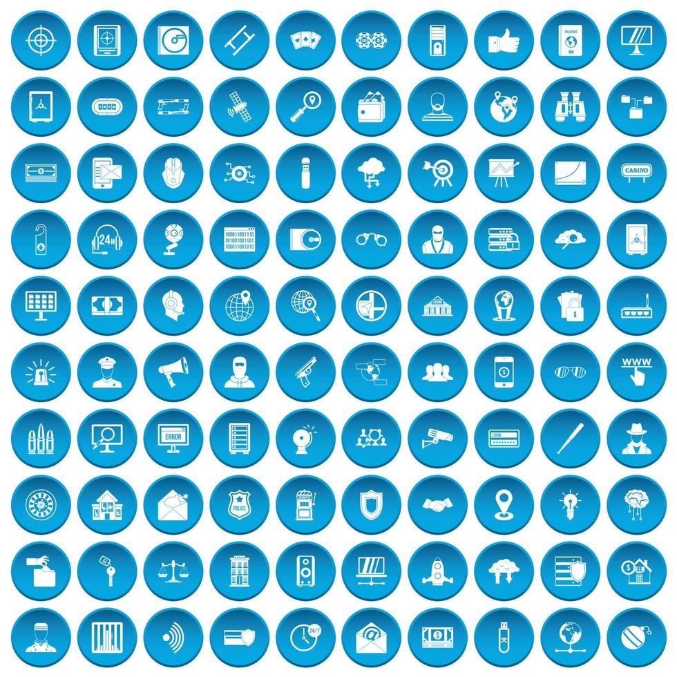 100 iconos de seguridad conjunto azul vector