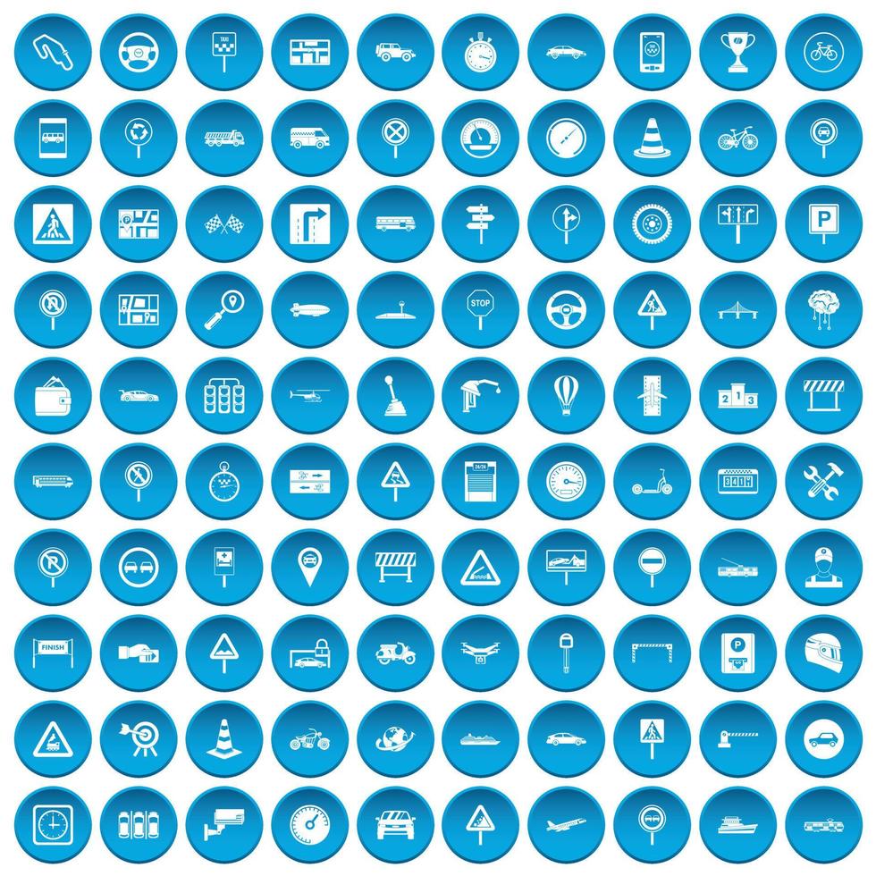 100 traffic icons set blue vector
