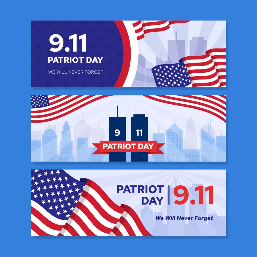 conjunto de colección de banners del día del patriota de estados unidos 911 vector