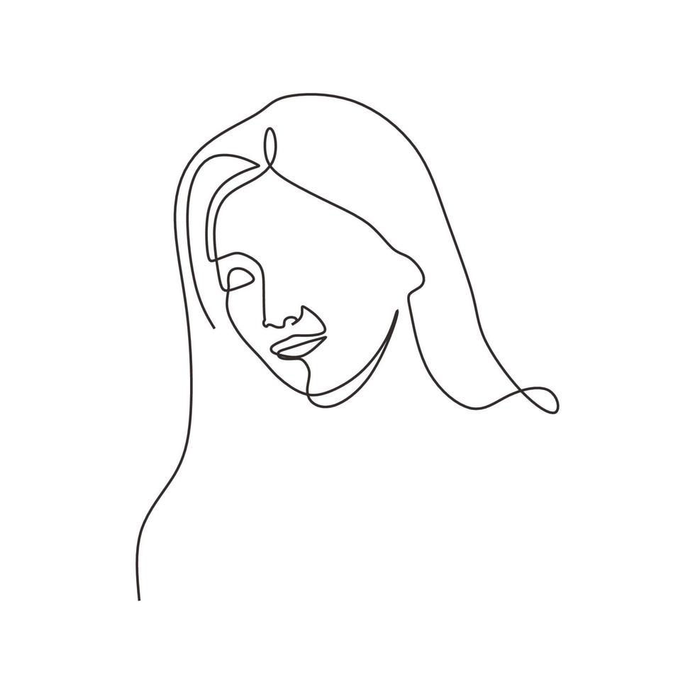 dibujo continuo de una línea del retrato del diseño minimalista de la cara de la mujer. chica de la sencillez. vector