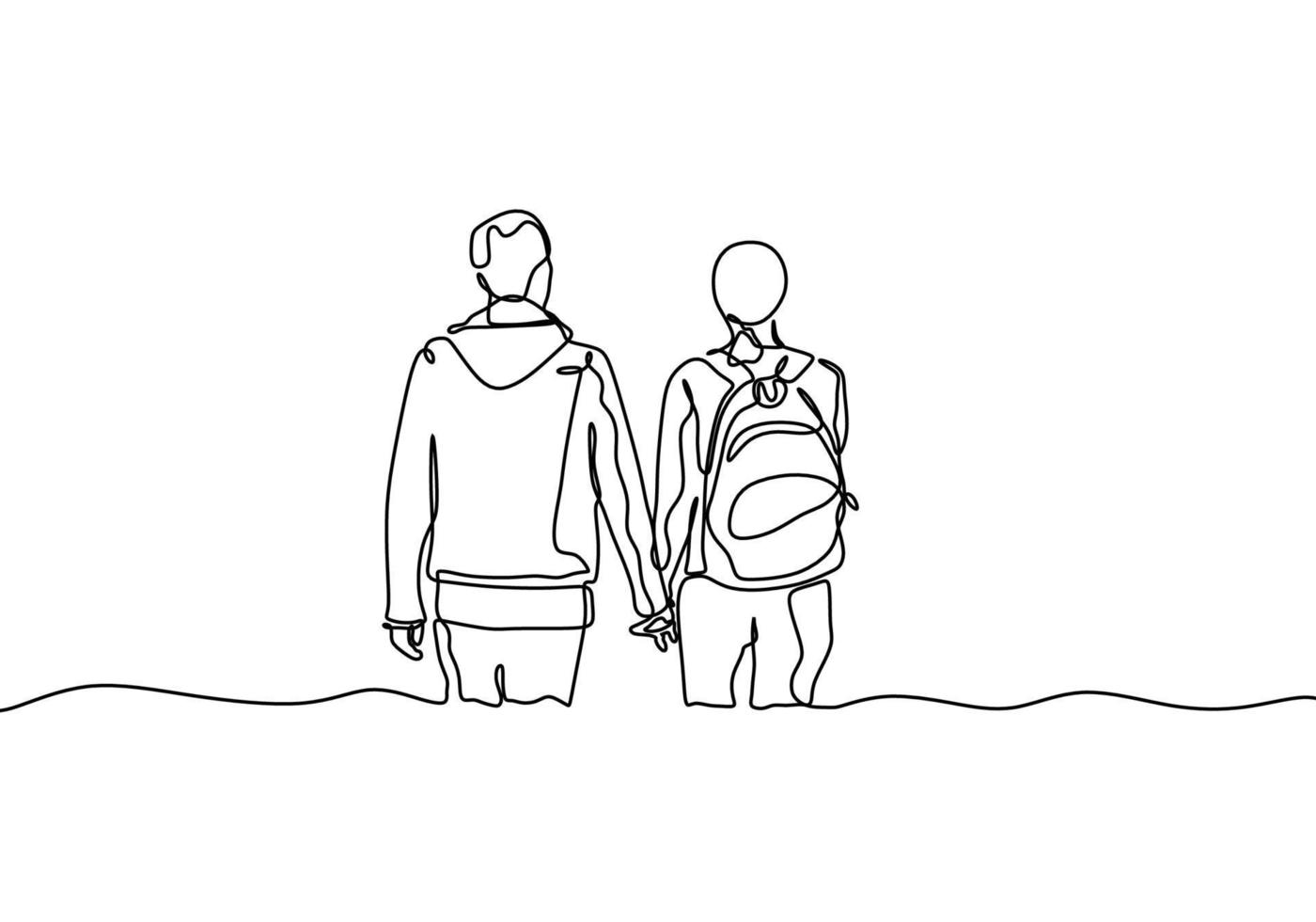 dibujo continuo de una línea de pareja tomándose de la mano. concepto de romántico y acto de bondad. vector