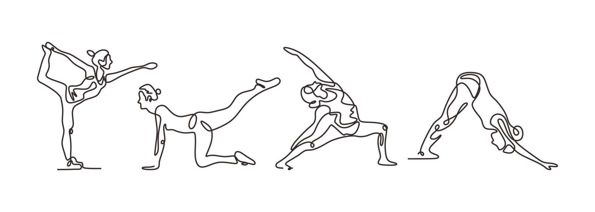 Continuous one line drawing of yoga girl minimalism. sport health theme design. vector
