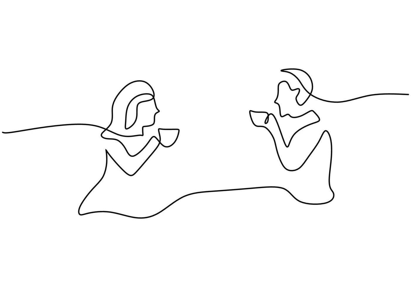 One continuous single line of boy and girl drinking coffee together vector