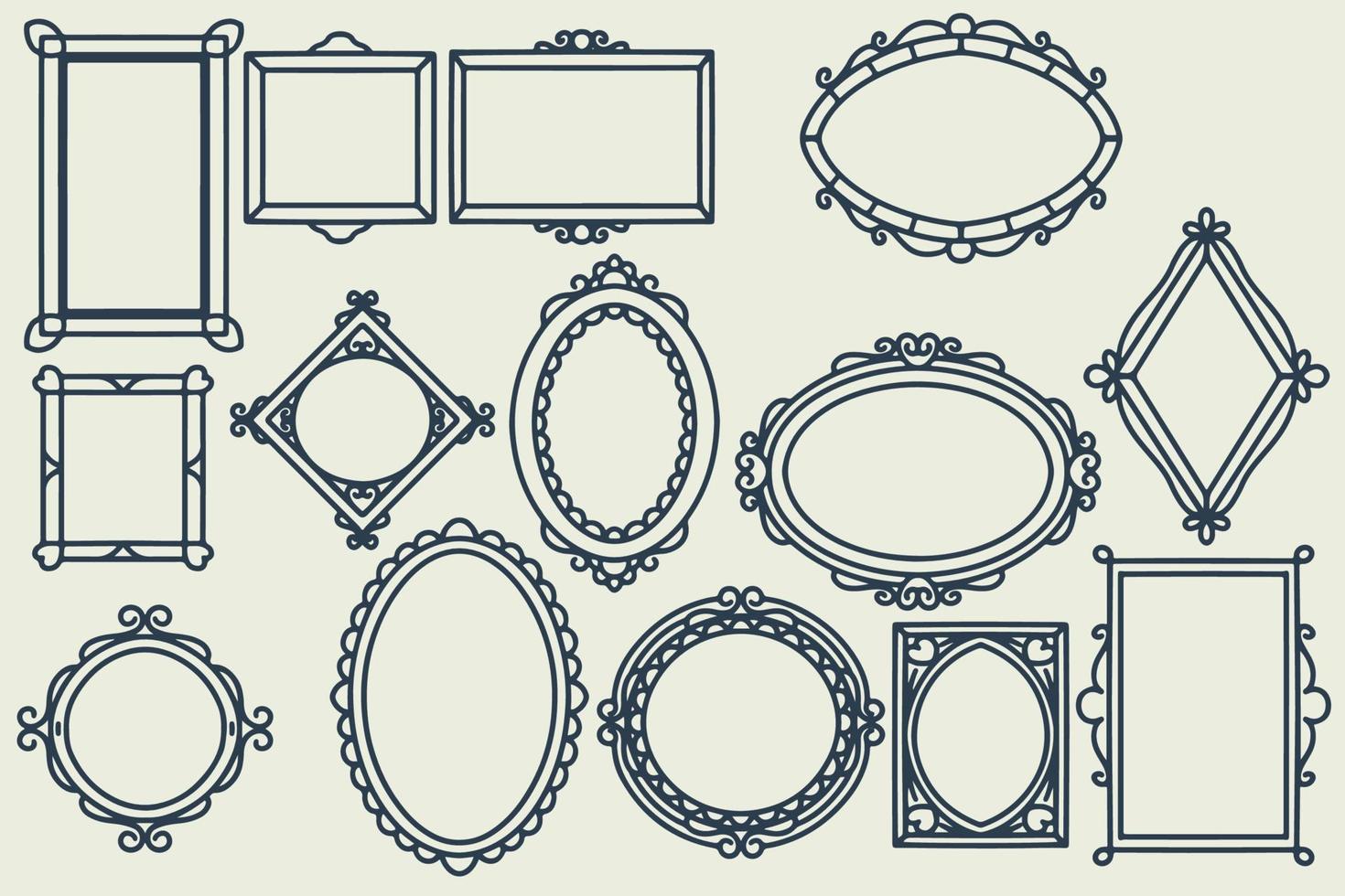 14 hand drawn frame decoration set. collection of doodle frames. vector