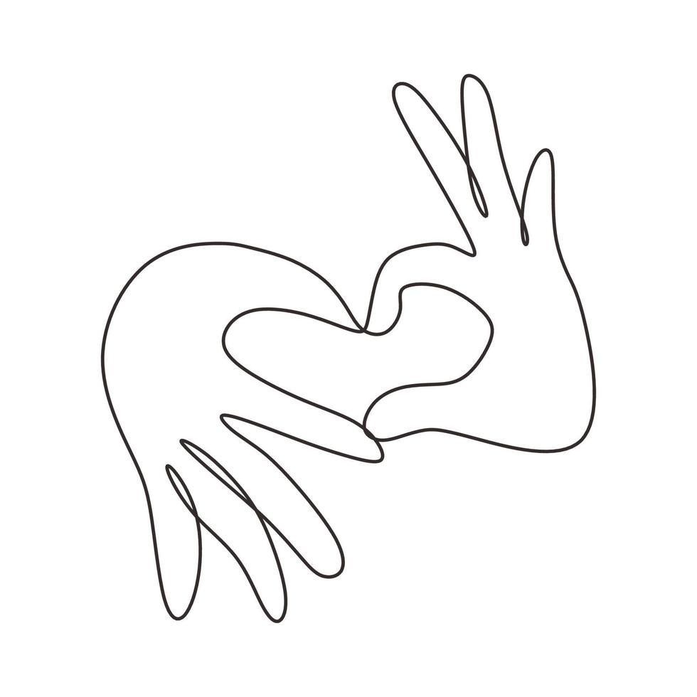 Continuous one line drawing of Love sign symbol from fingers hands vector