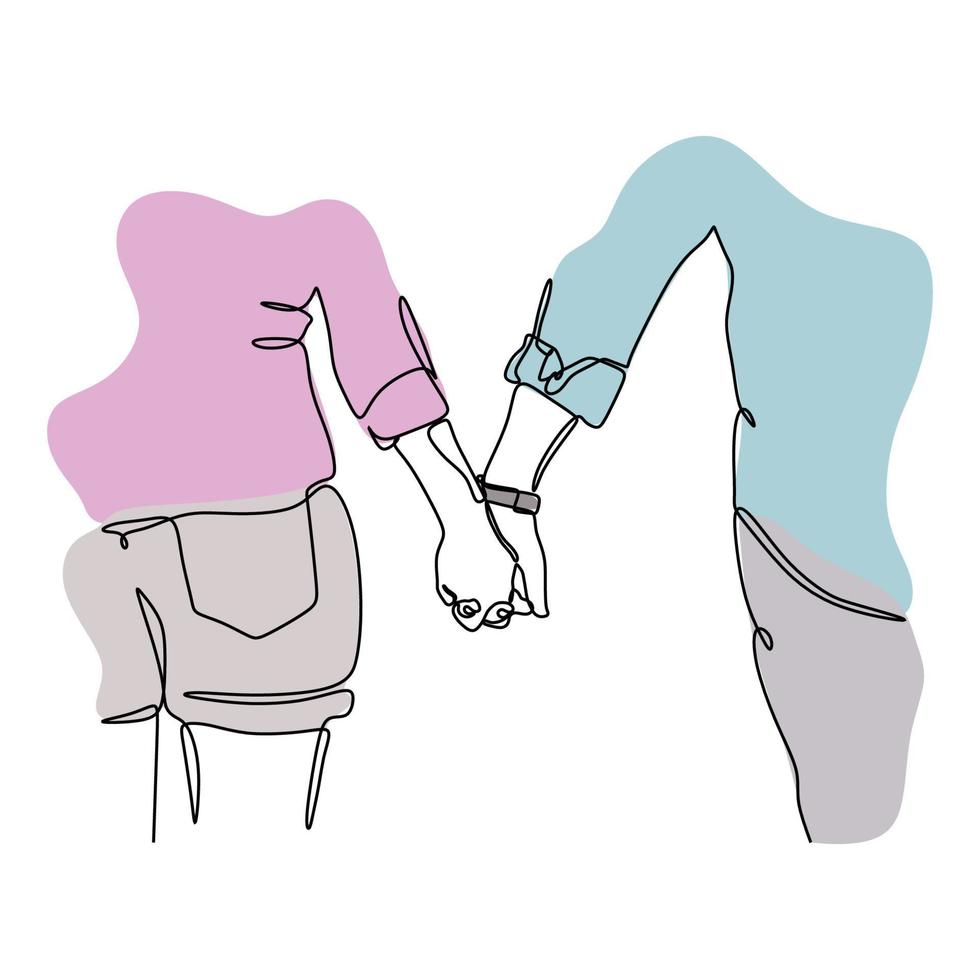 dibujo continuo de una línea del concepto de pareja romántica. chica y chico tomados de la mano diseño minimalista dibujado a mano vector