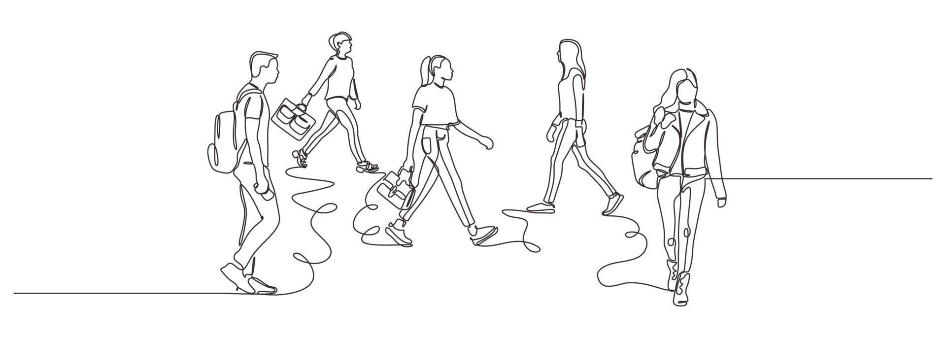 Urban commuters one continuous line drawing minimalism design sketch hand drawn vector illustration.