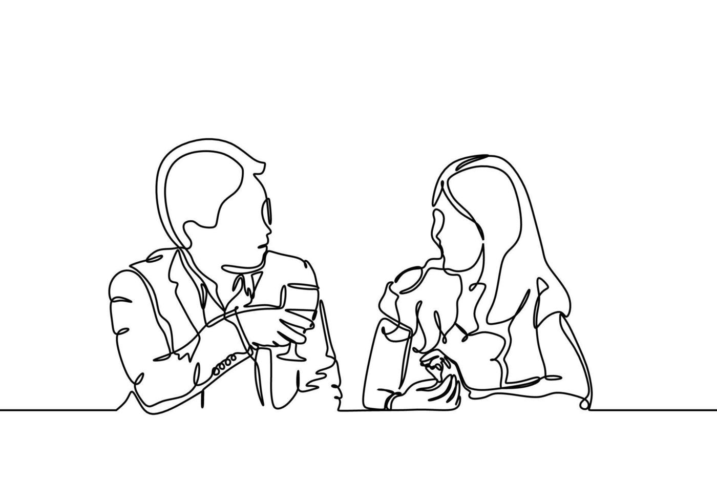 Continuous one line drawing of couple dinner. Concept of man and woman meeting vector