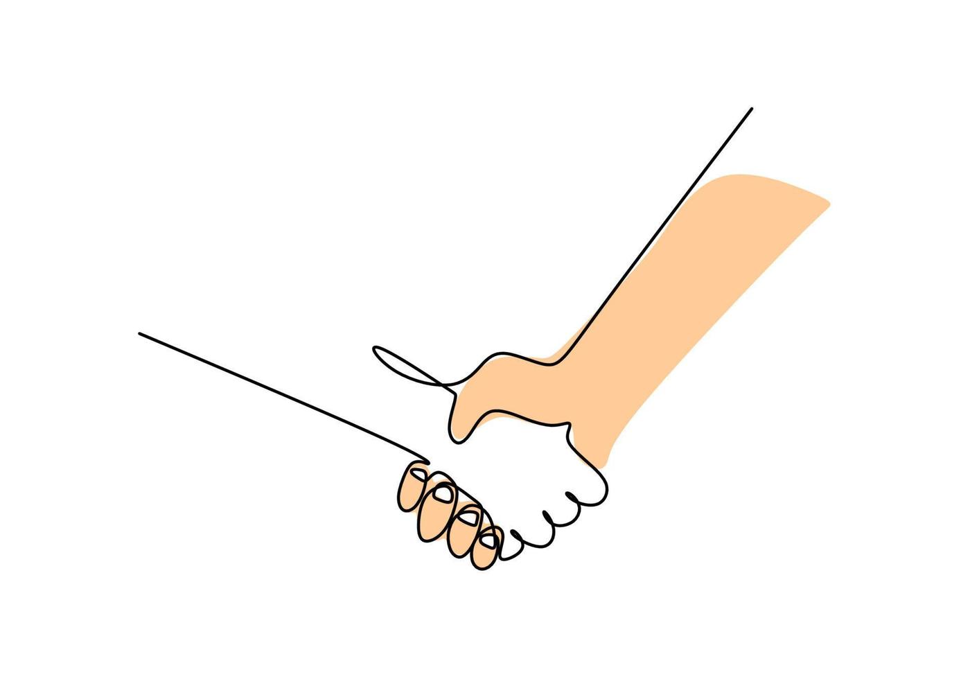 One continuous single line of two hand shaking for friendship day vector