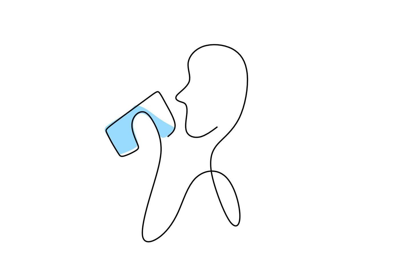 One continuous single line of man drinking a glass of water ice cubes vector