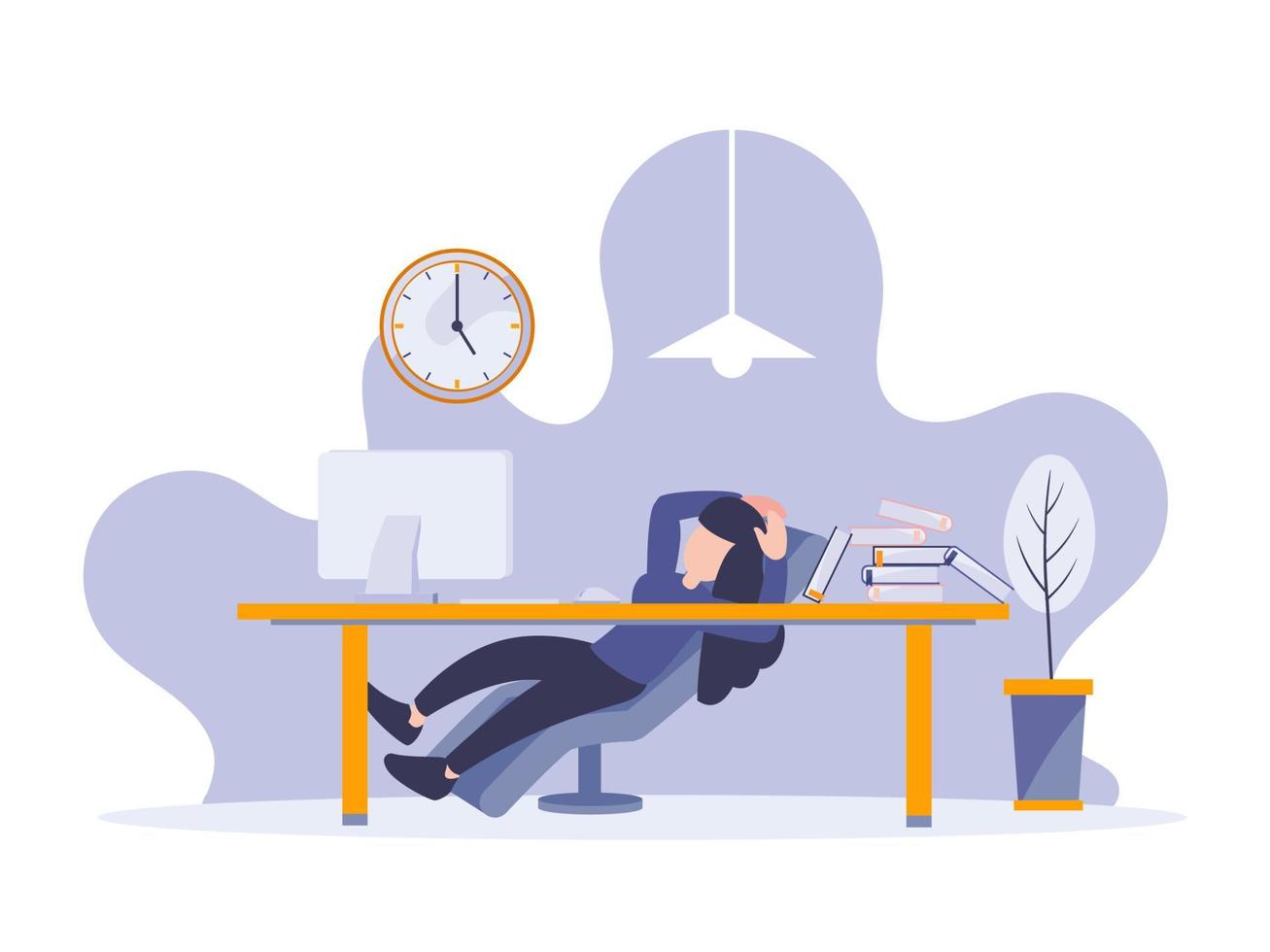 hombre de negocios perezoso descansando sentado en una silla en el lugar de trabajo. estilo de diseño digital plano de ilustración vectorial vector