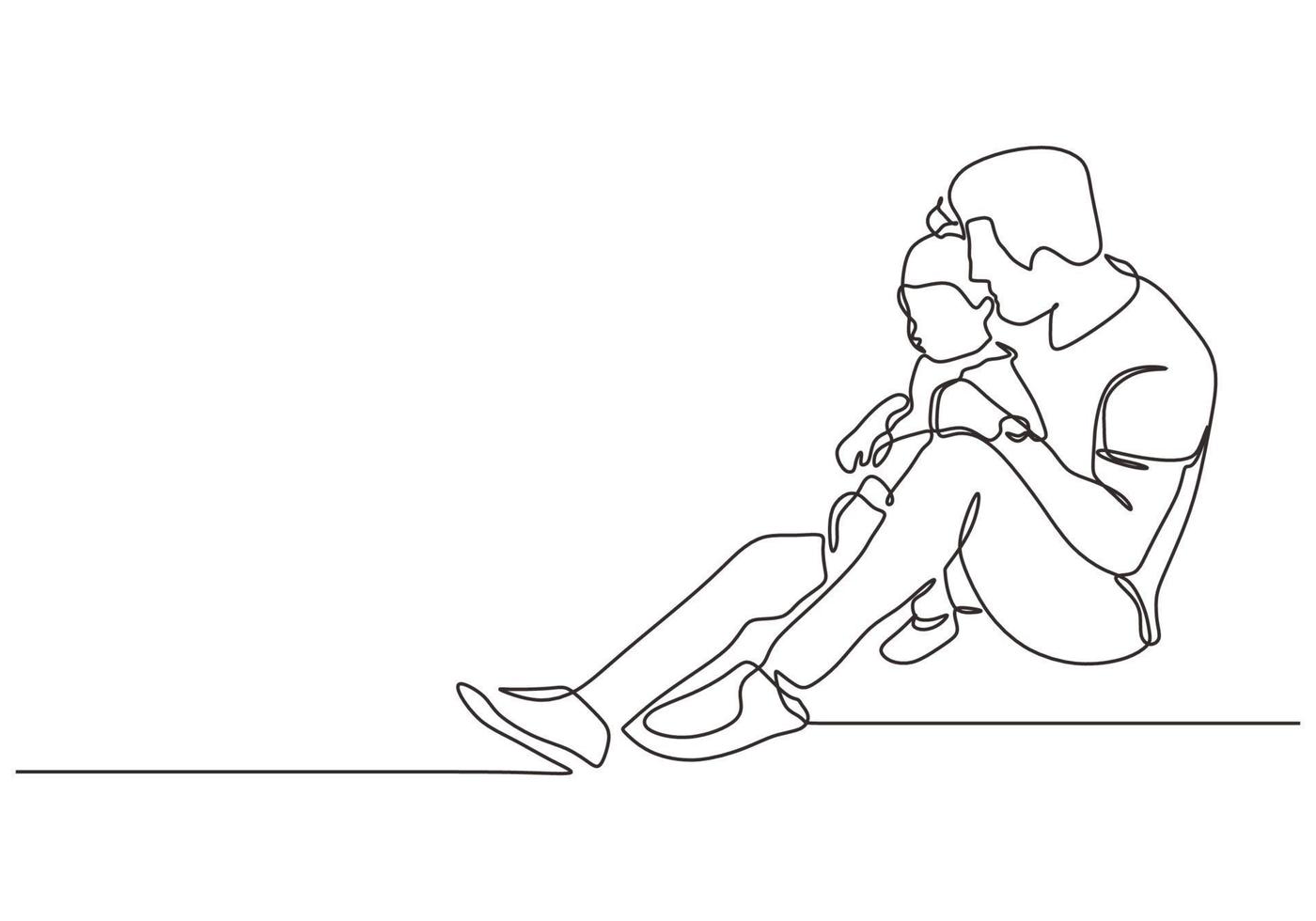 Continuous one line drawing of father and daughter sitting. Concept of happy family vector minimalism