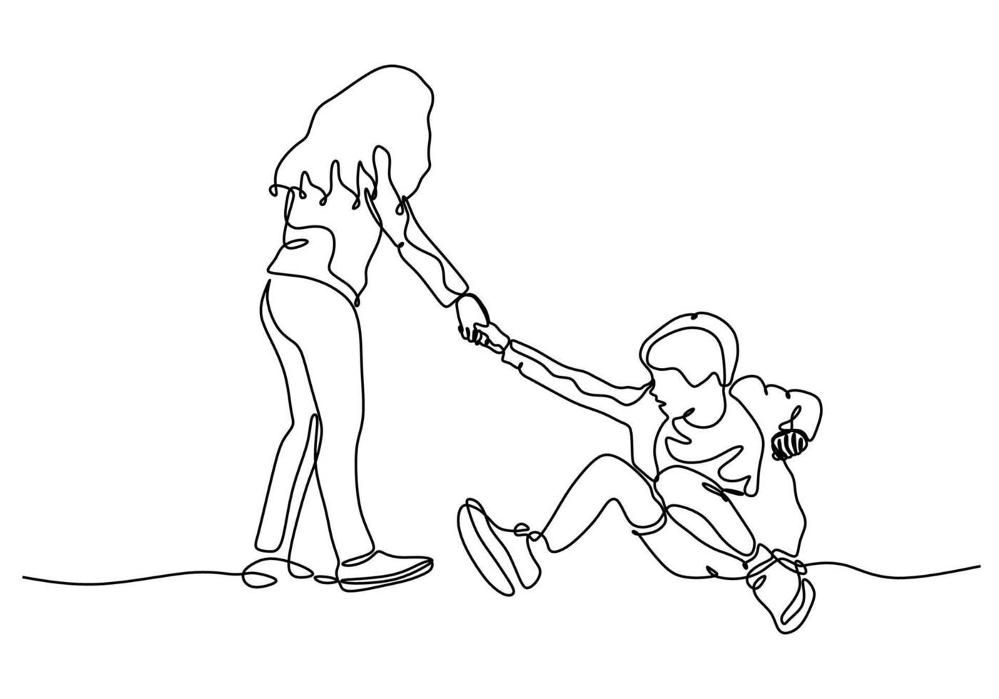 dibujo continuo de una línea de hermana ayuda a su hermano pequeño. acto de  bondad dentro del tema de la infancia. 8606310 Vector en Vecteezy
